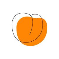 Peach single continuous contour drawing style. Sweet fruit in simple black one line contour with abstract color spot isolated on white. Logo concept. Kitchen garden hand drawn flat illustration vector