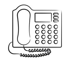Sketch office automatic Telephone exchange, ATE. Pencil-drawn stationary equipment for calls with button, display. Contour Communication Device. Linear technique. Isolated object. illustration vector