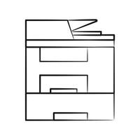 Sketch of Multifunction devices. MFP - office printer and scanner. Xerox drawn in pencil. Contour technique. Linear Technology. Photocopy, carbon copy. Isolated object. illustration vector