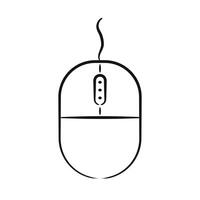Sketch Computer Mouse with wheel drawn by hand with pencil. Wired Device for cursor control. Contour technology. Line equipment for laptop. Isolated object on white background. illustration vector