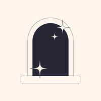 Frame Stars Y2k aesthetic. Isolated. Space portal. Thin lines with glitter. Border with sparkles. Mystical Arch. Geometric shapes, trendy 90s style. Astrology. Monochrome black. illustration vector