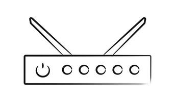 Sketch of router with power button. Modem. Pencil-drawn equipment with antennas. Contour device for Wi-Fi. Linear technology for connecting the Internet. Isolated object. illustration vector