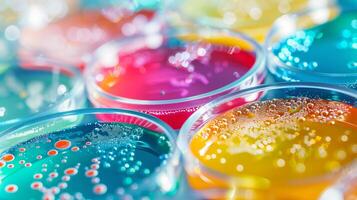 A close-up of colorful microorganisms in a petri dish, representing their potential for environmental cleanup photo
