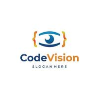 Code vision logo design with eye and code symbol concept, this logo good for programmer service vector