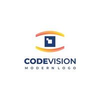 Abstract code with eye logo design modern concept, programming vision logo icon template vector