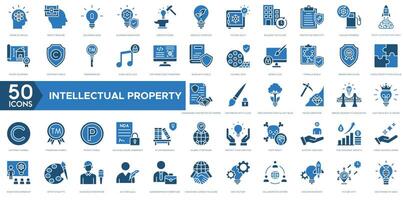 Intellectual Property icon. Spark of Genius, Mind's Treasure, Unlocking Ideas, Guarding Innovation, Creative Forge and Seeds of Invention vector