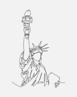 Continuous one single line drawing of Statue of Liberty. Half body. Editable stroke. Isolated background graphic illustration. vector