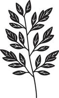 Outline Twig with Leaves. black color silhouette vector