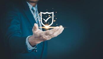 Safety quality management concept. Certified guarantee approval or Secure access system. identity proofing for security protection system photo