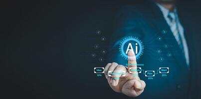 AI, Artificial Intelligence, technology smart robot AI, artificial intelligence by enter command prompt for generates something, Futuristic technology transformation, Chatbot, assistant, secretary. photo