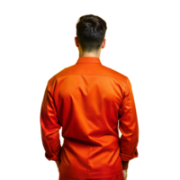 Back view of person in orange outfit on transparent background png
