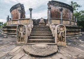 Architecture of Polonnaruwa Vatadage, Sri Lanka. Polonnaruwa Vatadage is a circular relic house, Built for the protection of a small stupa dating back to the Kingdom of Polonnaruwa. photo