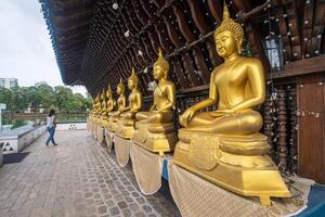Group of Buddha statues in Seema Malaka buddhist temple in the Beira Lake in Colombo, Sri Lanka. Seema Malaka temple is one of an iconic place in Colombo. photo