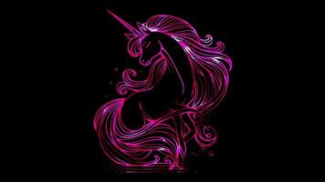 Neon frame effect unicorn, symbolizing purity and grace, Scotland, glow, black background. video
