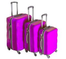 A set of pink suitcases on wheels. Baggage. Travel suitcase isolated on white background photo