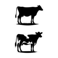 Set of cows. Black silhouette cow isolated on white vector
