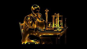 Neon frame effect depicting Alexander Graham Bell inventing the telephone, Scotland, glow, black background. video