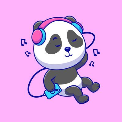 Panda Listening Music With Headphone Icon Illustration. Cute Animal Technology Activities. Suitable for any creative project.