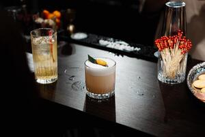 A beautiful cocktail on the bar counter. photo