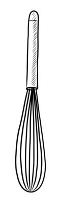 BLACK AND WHITE CONTOUR DRAWING OF A WHISK FOR WHIPPING