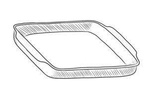 BLACK AND WHITE CONTOUR DRAWING OF A BAKING TRAY vector