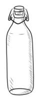 BLACK AND WHITE CONTOUR DRAWING OF AN EMPTY GLASS BOTTLE WITH A HINGED LID vector