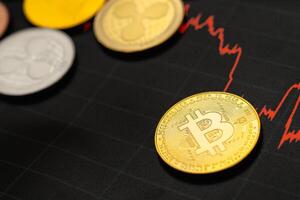 bitcoin chart on dark background. Cryptocurrency is the currency of the future. photo