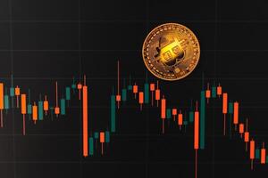 bitcoin chart on dark background. Cryptocurrency is the currency of the future. photo