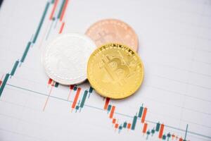 bitcoin chart on dark background. Cryptocurrency is the currency of the future. photo