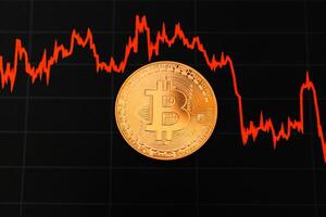 bitcoin chart on dark background. Cryptocurrency is the currency of the future. photo