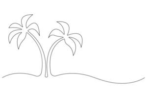 Palm tree continuous one line art drawing of isolated outline illustration vector