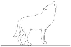 Continuous one line drawing of wolf animals concept single line outline design vector