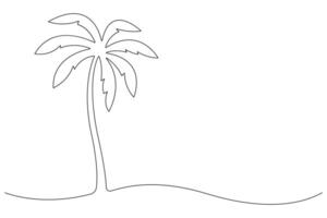 Palm tree continuous one line art drawing of isolated outline illustration vector