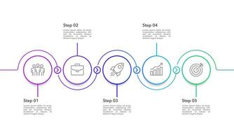 5 milestone of business to success. Infographic thin line curve with circle design template. Business presentation and Annual report. vector