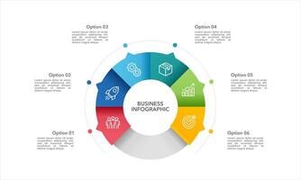 Business visualization infographic circle design template with 6 options, steps or processes. Business presentation. vector
