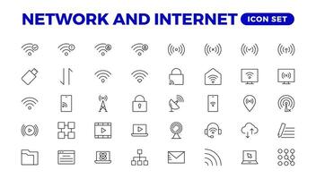 Set of Network and Internet outline icons. linear icon collection for online, computer, network, website, server, web design, hardware, software, and programming. Solid icons illustration collection. vector