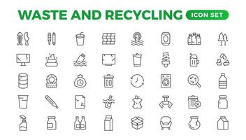 Set of Waste and Recycling line icons. Garbage, Trash, separation, and waste recycling Linear icon collection. vector