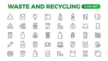 Set of Waste and Recycling line icons. Garbage, Trash, separation, and waste recycling Linear icon collection. vector
