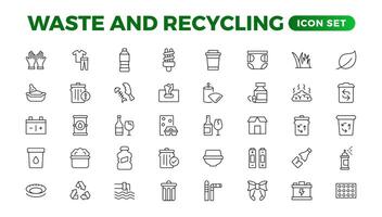 Set of Waste and Recycling line icons. Garbage, Trash, separation, and waste recycling Linear icon collection. vector
