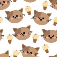 Seamless pattern with cute cartoon cats and ice cream for fabric print, textile, gift wrapping paper. children's colorful , flat style vector