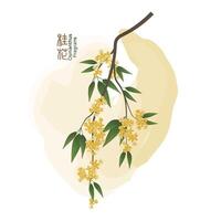 Illustration of an osmanthus flower, the Chinese text is Osmanthus fragrans vector