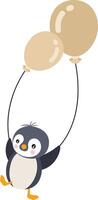 Cute penguin flying with two balloons vector