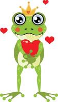 Prince frog standing holding a red heart vector