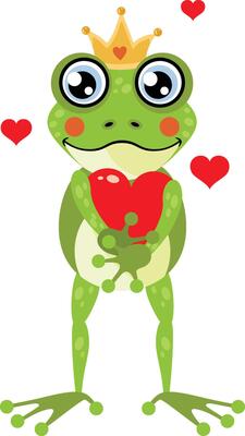 Prince frog standing holding a red heart
