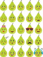 Set digital collage of fresh green pear with different expressions vector