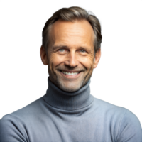 leende man i grå turtleneck med transparent bakgrund png
