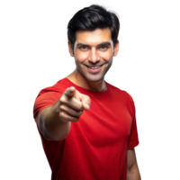 Smiling man pointing directly at camera on transparent background png