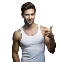 Confident young man pointing and smiling on transparent background png