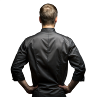 Rear view of chef in black uniform on transparent background png