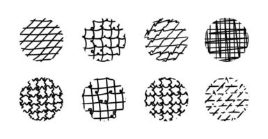 Hand drawn circle pattern set. textures made with ink, pencil, brush. Geometric doodle shapes of spots, dots, circles, strokes, stripes, lines. vector
